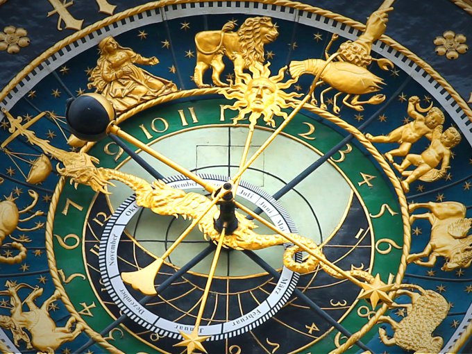 Zegar astroligiczny z wizerunkami znaków Zodiaku